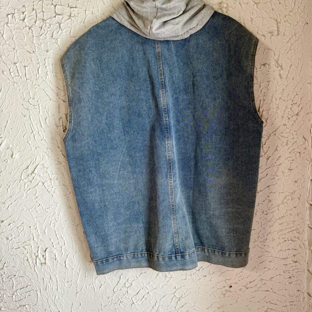Denim Vest with Gray Hood Great for layering - Picture 6 of 6